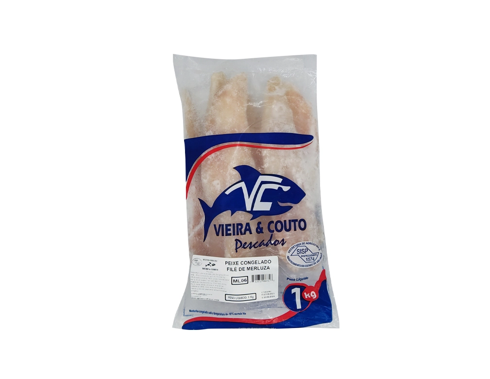 FILÉ DE MERLUZA CONGELADO IQF VIEIRA E COUTO 1 KG (CX 10 PCT)